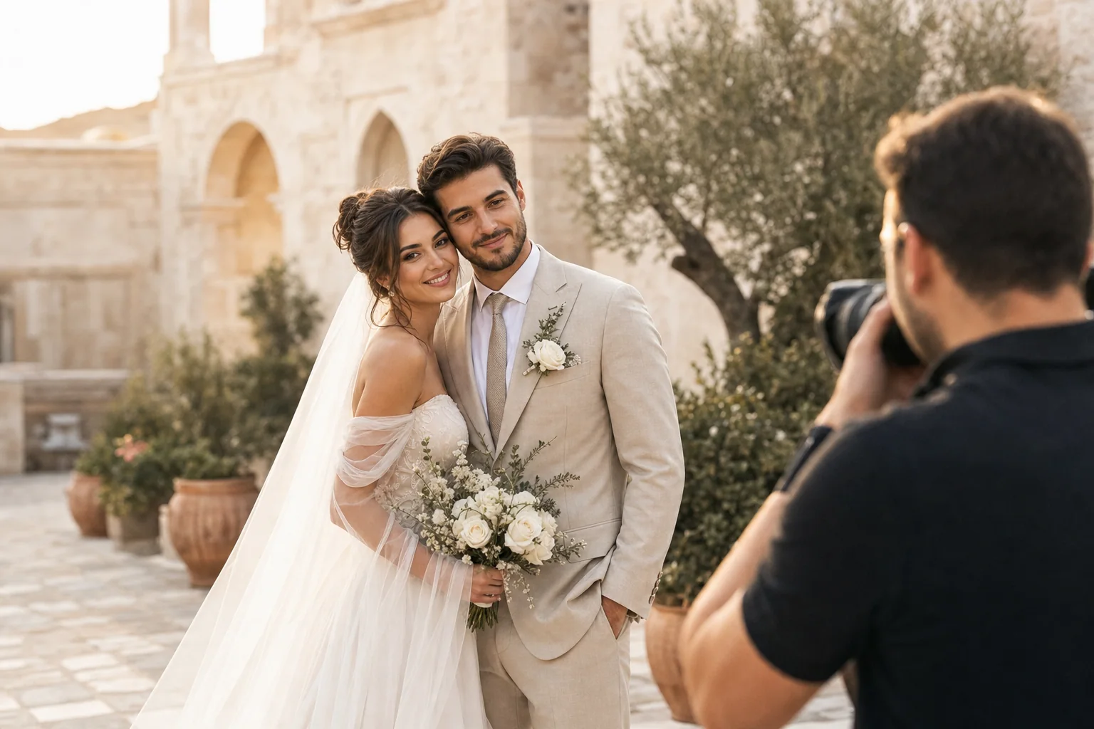 Profesyonel düğün fotoğraf çekiminde çift